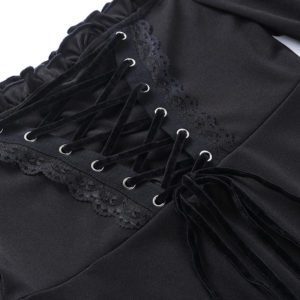 Open Shoulder Lace up Dress Details 4