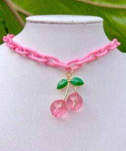 Pink Cherries Chain Necklace