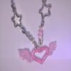 Pink Heart with Wings Necklace