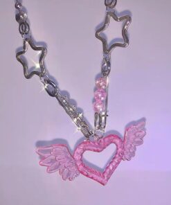 Pink Heart with Wings Necklace