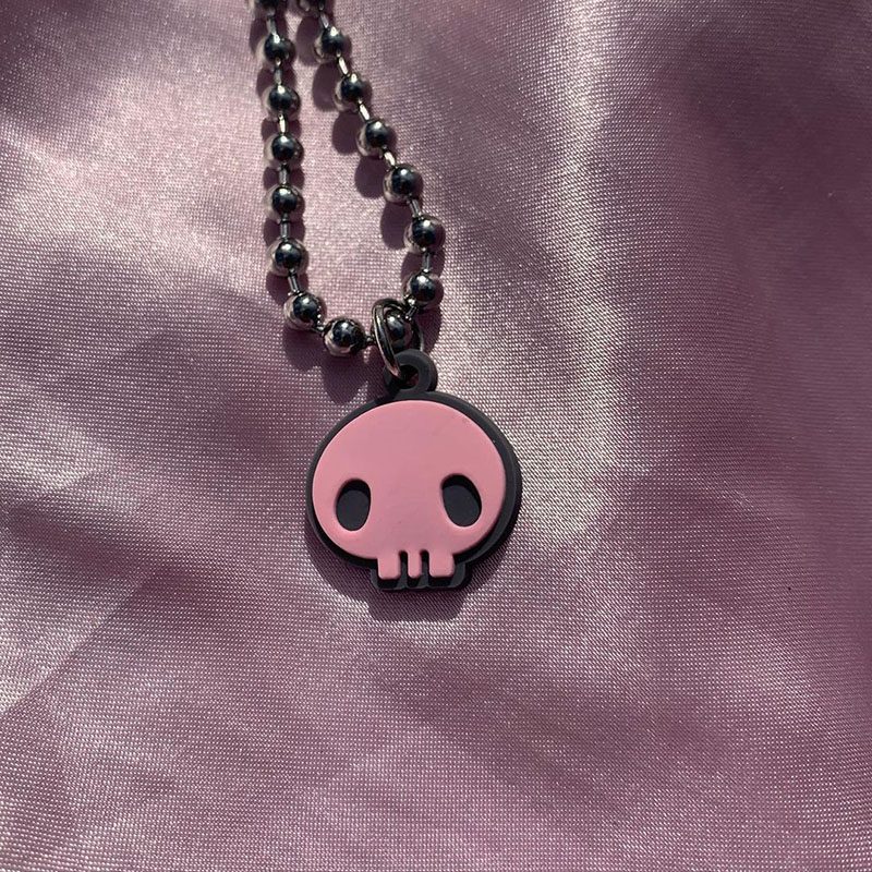 Emo Skull Necklace Pink 3.0