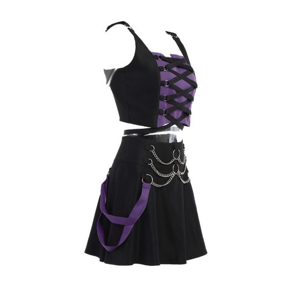 Purple Crop Top and Skirt Set Full Side
