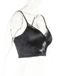 Rose Embroidered Cropped Camisole Black Full Side