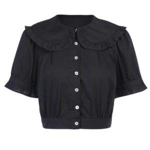 Ruffled Button Up Crop Top Black Full