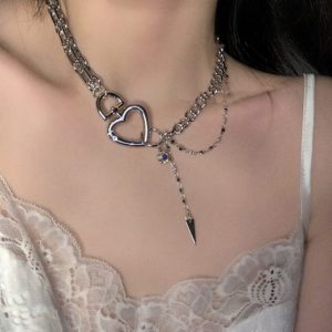 Silver Heart Choker Necklace 001
