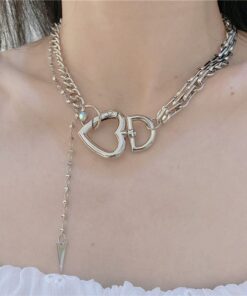 Silver Heart Choker Necklace