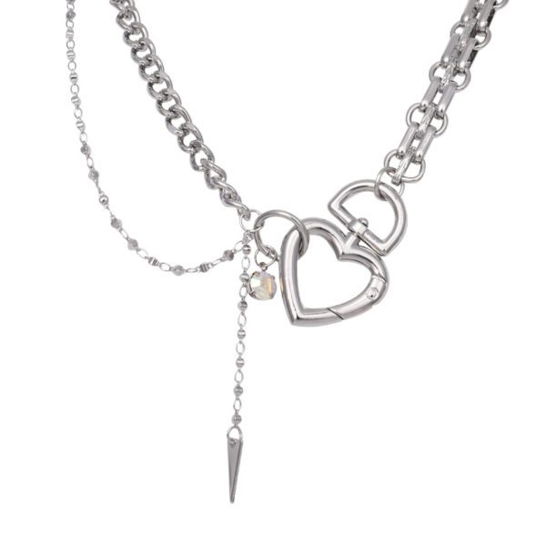 Silver Heart Choker Necklace Details 3