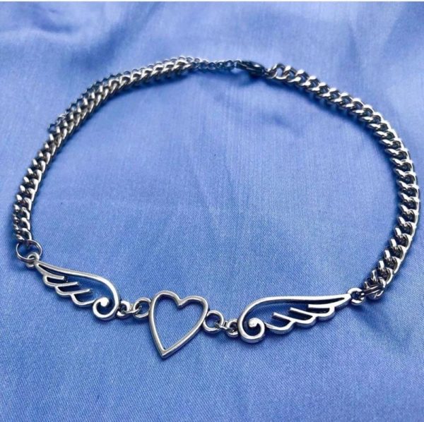 Silver Heart with Wings Choker Necklace