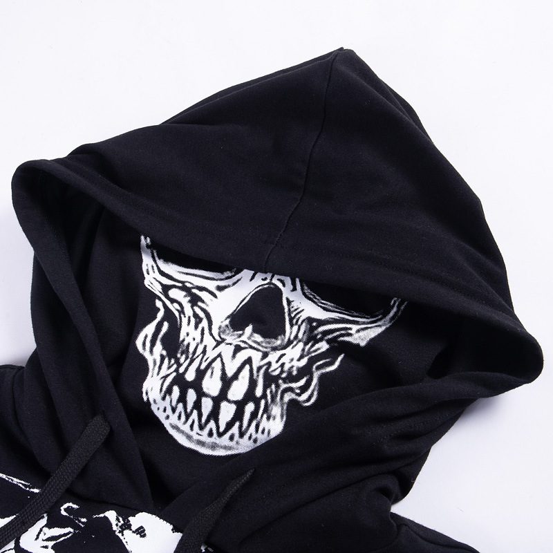 Cropped Skull Sweatshirt with Mesh Sleeves