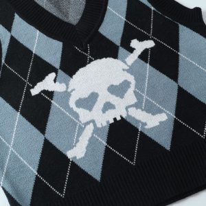 Skull Cropped Plaid Sweater Vest Details 2