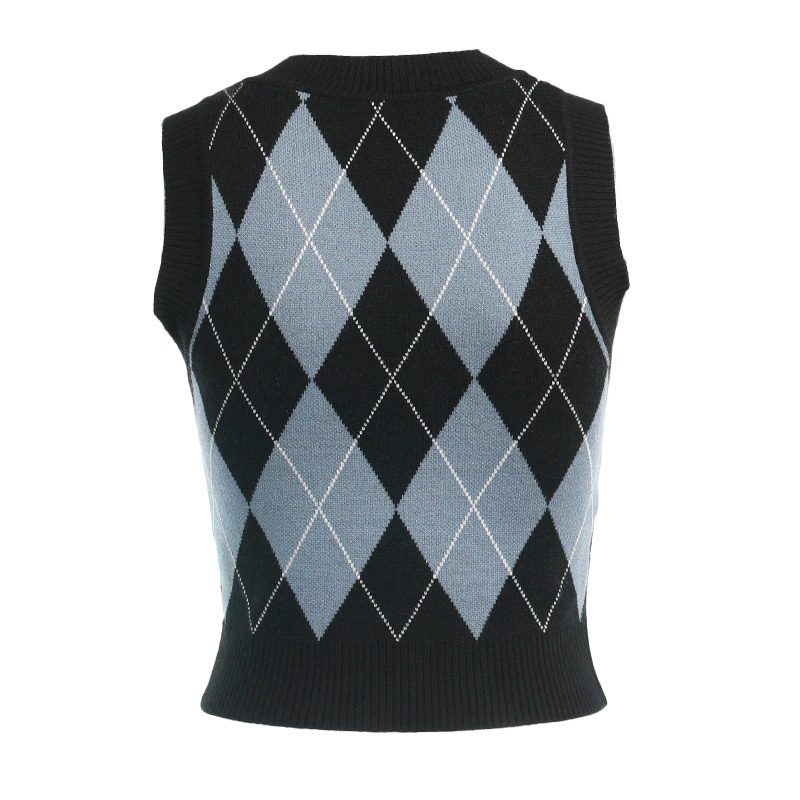 Women's Skull Jacquard Diamond Plaid Vest Sweater Women's Autumn And Winter  Knitwear Vest New Design Ladies Sleeveless Top