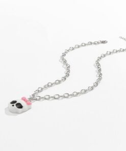 Skull with Pink Bow Pendant Necklace Details 3