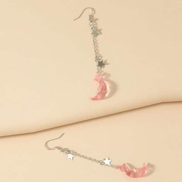 Transparent Moon Silver Stars Earrings 3