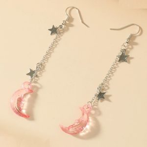 Transparent Moon Silver Stars Earrings