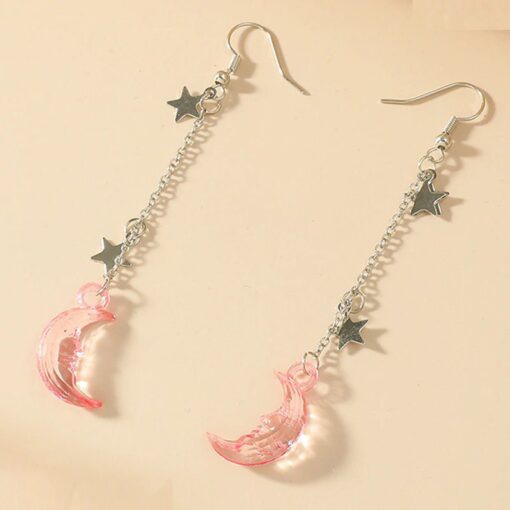 Transparent Moon Silver Stars Earrings