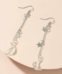 Transparent Moon Silver Stars Earrings White