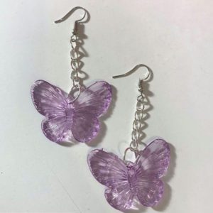 Transparent Purple Butterfly Drop Earrings