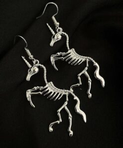 Unicorn Skeleton Silver Drop Earrings 2