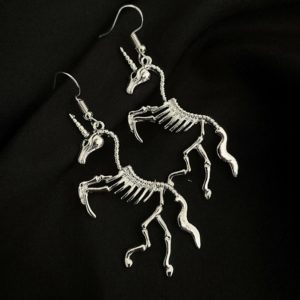 Unicorn Skeleton Silver Drop Earrings 2