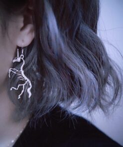 Unicorn Skeleton Silver Drop Earrings