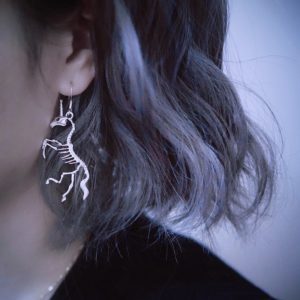 Unicorn Skeleton Silver Drop Earrings
