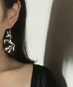 Unicorn Skeleton Silver Drop Earrings 4