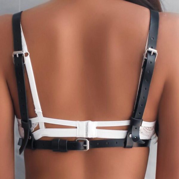 Vegan Leather Harness with Metal Rings Back