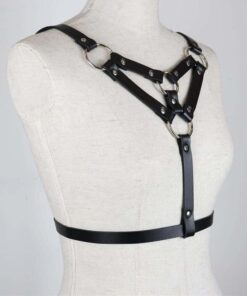 Vegan Leather Harness with Metal Rings Full Side