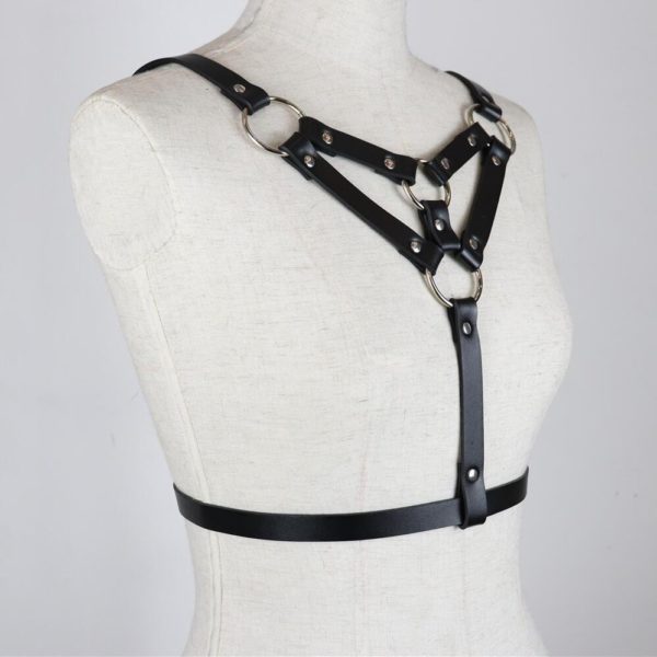 Vegan Leather Harness with Metal Rings Full Side