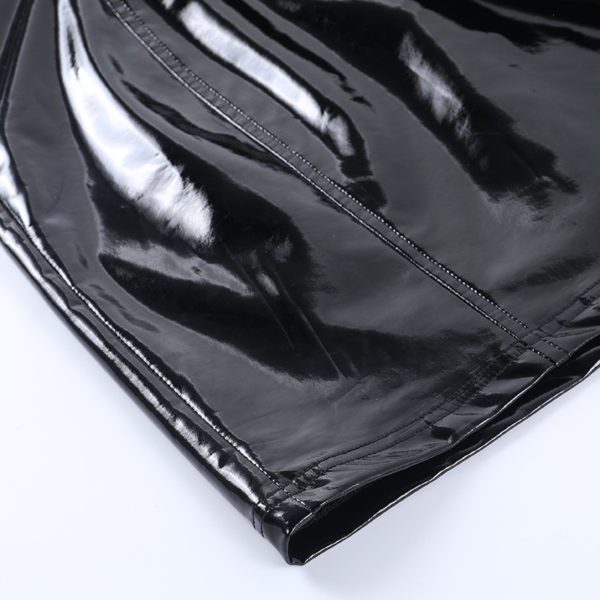 Vegan Leather Mini Skirt with Legs Ring Straps Details 4