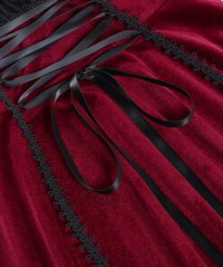 Velvet Corset Floral Lace Mini Dress Red Wine Details 2