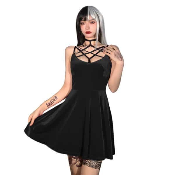 Velvet Pentagram Mini Dress Black 2