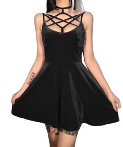 Velvet Pentagram Mini Dress Black