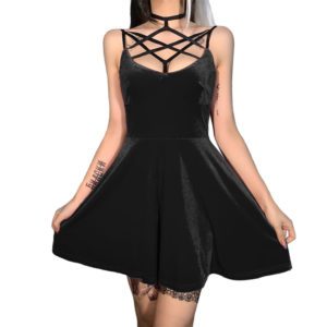 Velvet Pentagram Mini Dress Black