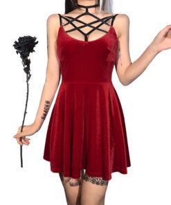 Velvet Pentagram Mini Dress Red