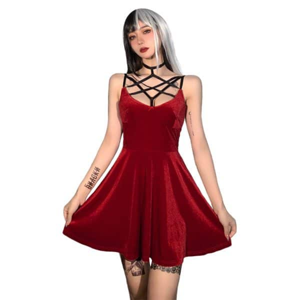 Velvet Pentagram Mini Dress Red 4
