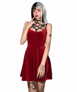 Velvet Pentagram Mini Dress Red 6
