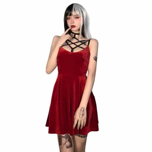 Velvet Pentagram Mini Dress Red 6
