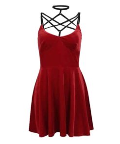 Velvet Pentagram Mini Dress Red Full