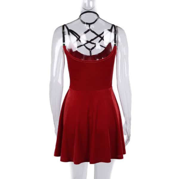 Velvet Pentagram Mini Dress Red Full Back