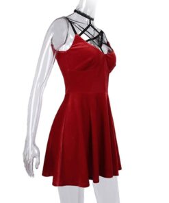 Velvet Pentagram Mini Dress Red Full Side