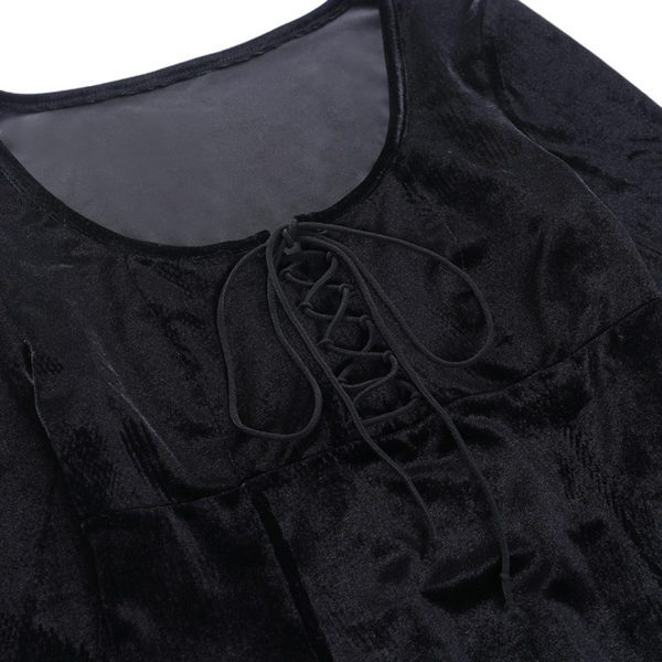 Black Velvet Pink Trim Dress Details 2