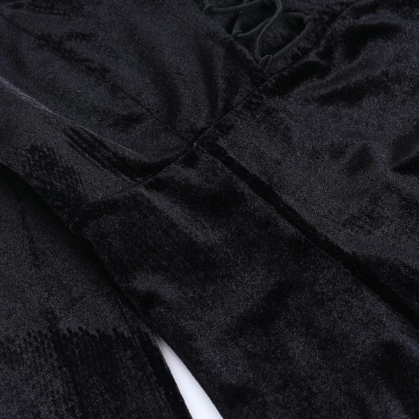 Black Velvet Pink Trim Dress Details 4