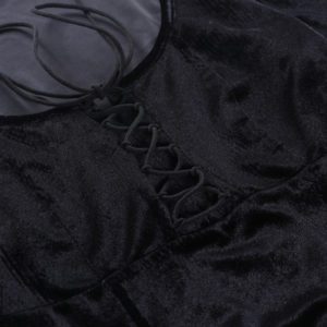 Black Velvet Pink Trim Dress Details 5