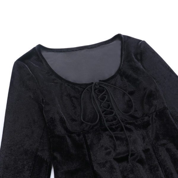 Black Velvet Pink Trim Dress Details