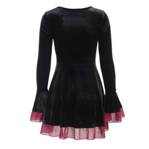 Black Velvet Pink Trim Dress Full Back