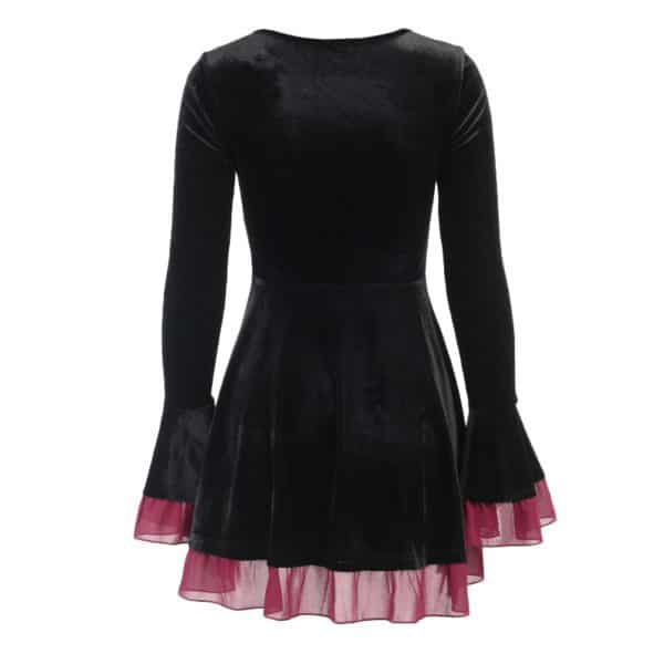 Black Velvet Pink Trim Dress Full Back