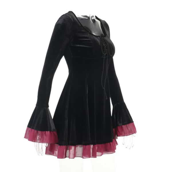 Black Velvet Pink Trim Dress Full Side