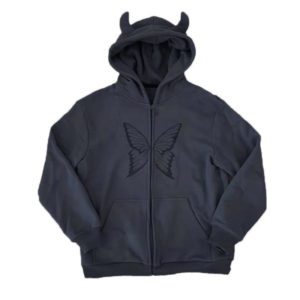 Butterfly Zip Up Hoodie with Horns 5