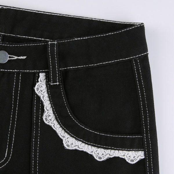 Lace Trim Black Trousers with Bandages Details 2